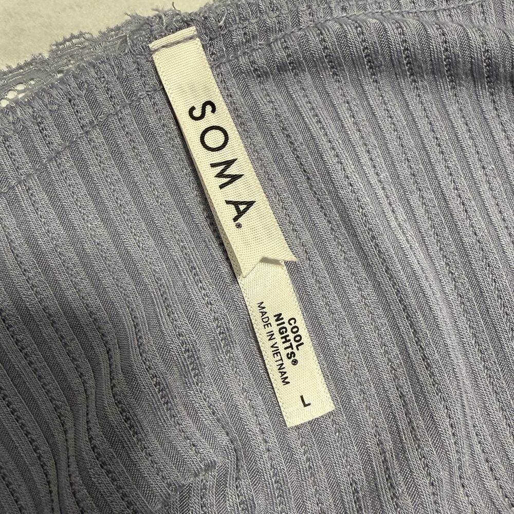 Soma Cool Nights Ribbed Pajama Top Set of 2 Size L Lilac Gray Lace Trim Henley - Picture 8 of 11